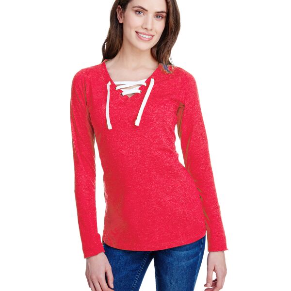 LAT Ladies' Long Sleeve Fine Jersey Lace-Up T-Shirt Thumbnail